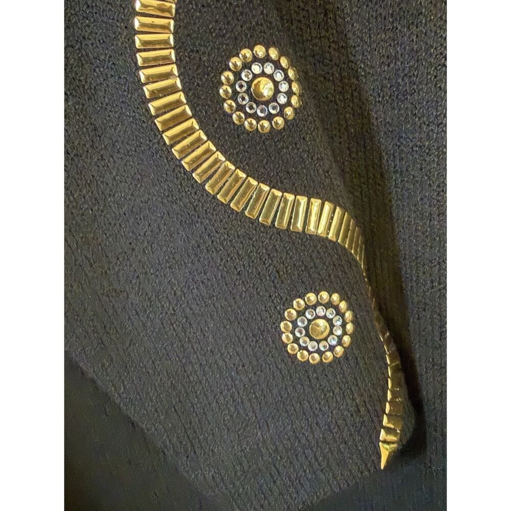 Vintage 1980-90s St John Santana Knit Gold Embellished Mock Neck Mini Dress Sz 8 - Picture 3 of 6